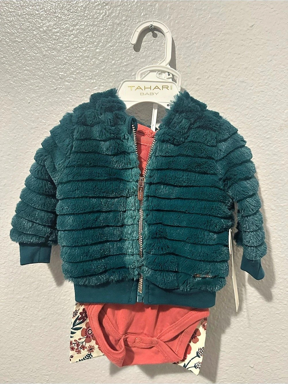 Tahari Baby Jacket Set in Green & Pink NWT
